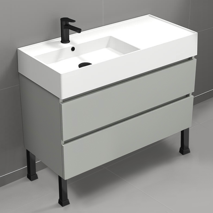 Nameeks BLOCK42 Floor Standing Bathroom Vanity, Modern, 40 Inch, Grey Mist